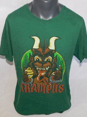 Lootcreat Lootwear Mens L Green Christmas Monster Krampus Graphic T Shirt